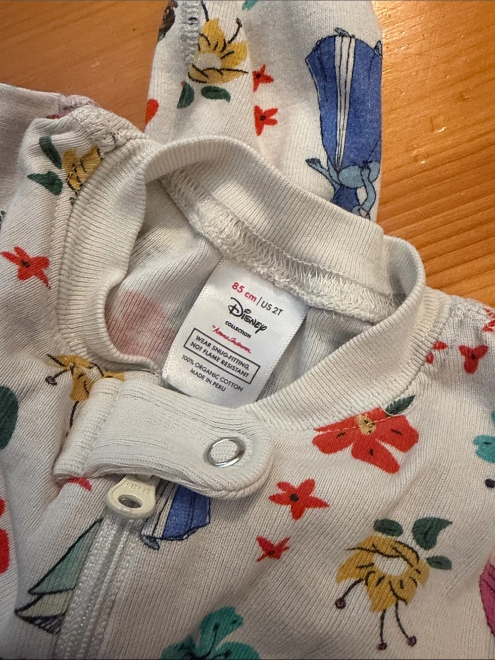 Hanna Andersson Light Blue Zip-Front Pajamas with Princess & Floral Print